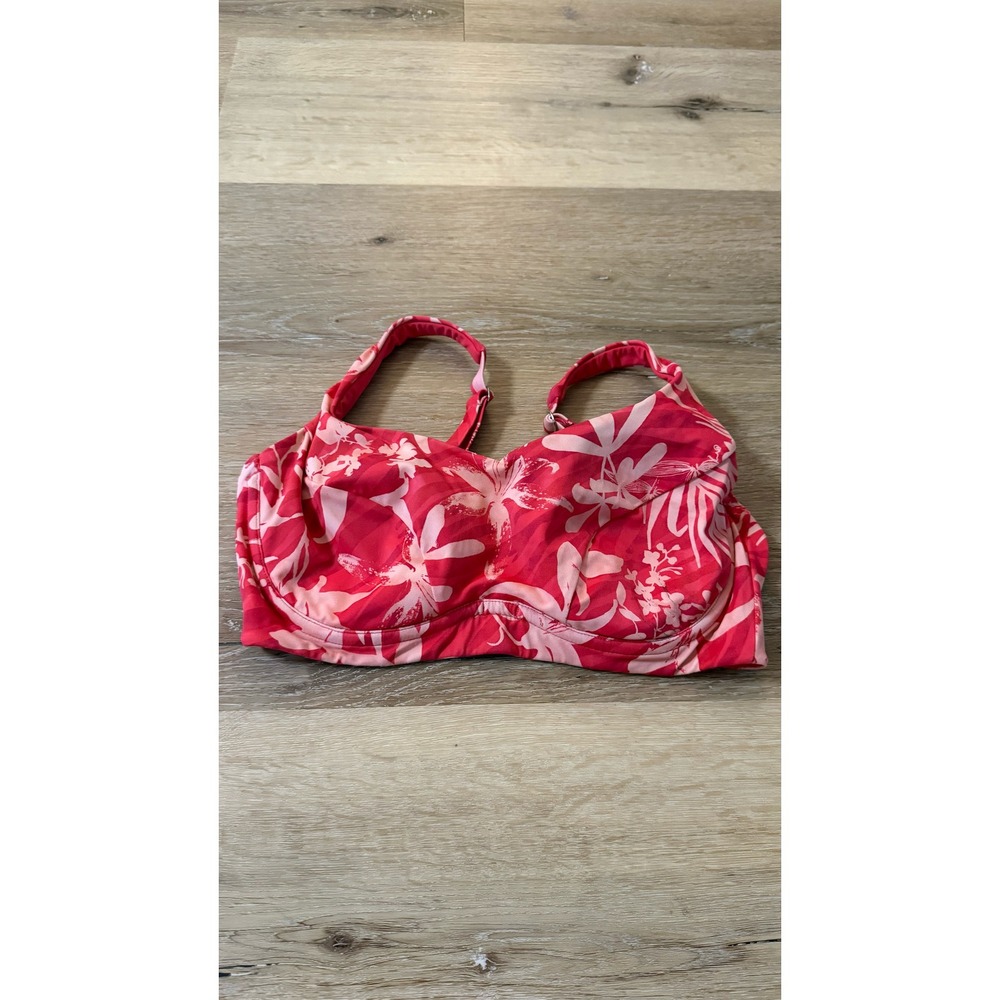 Athleta Red Pink Tropical Floral Underwire Bikini Swim Top 34D/DD